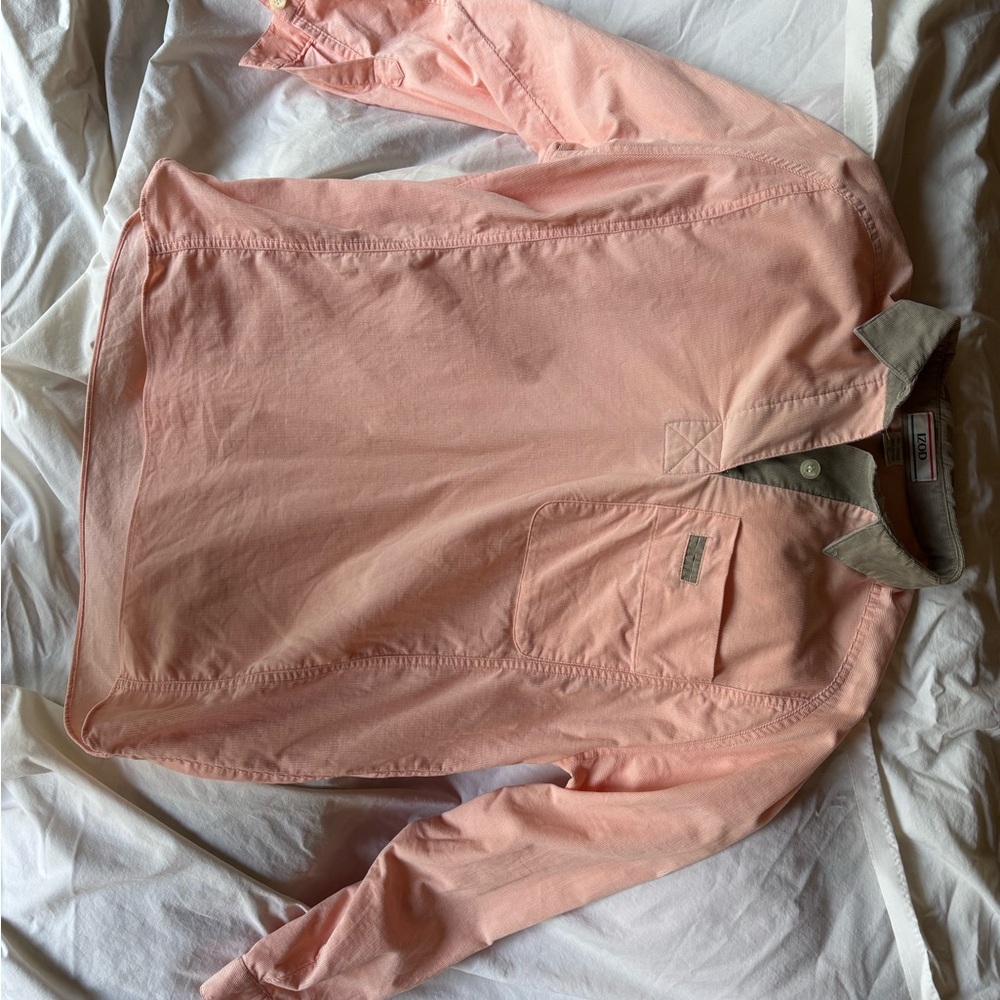 Izod Peach and Khaki Long Sleeve Shirt - Picture 4 of 17